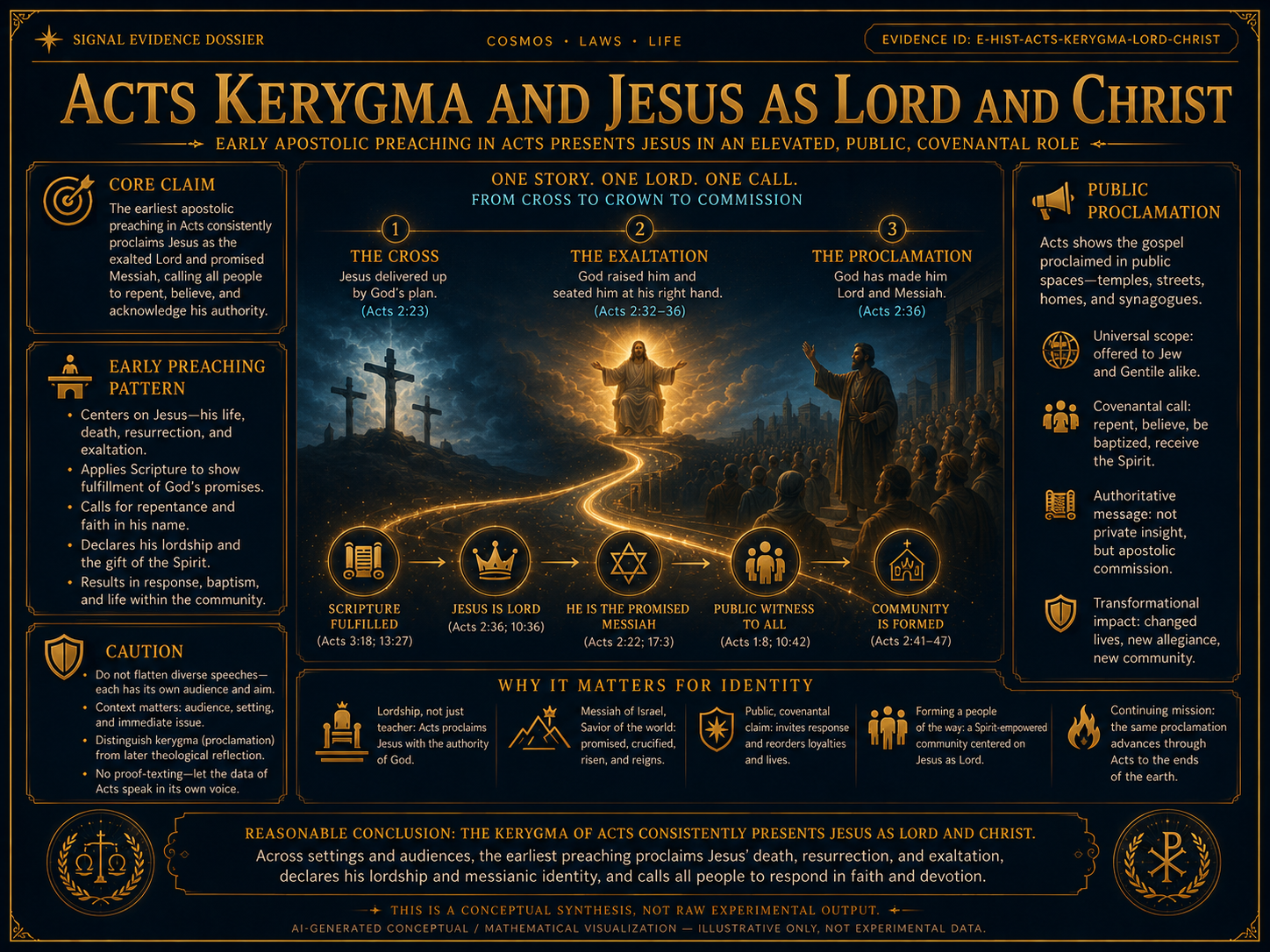 AI-generated conceptual visualization for Acts kerygma and Jesus as Lord and Christ. Illustrative only, not experimental data.