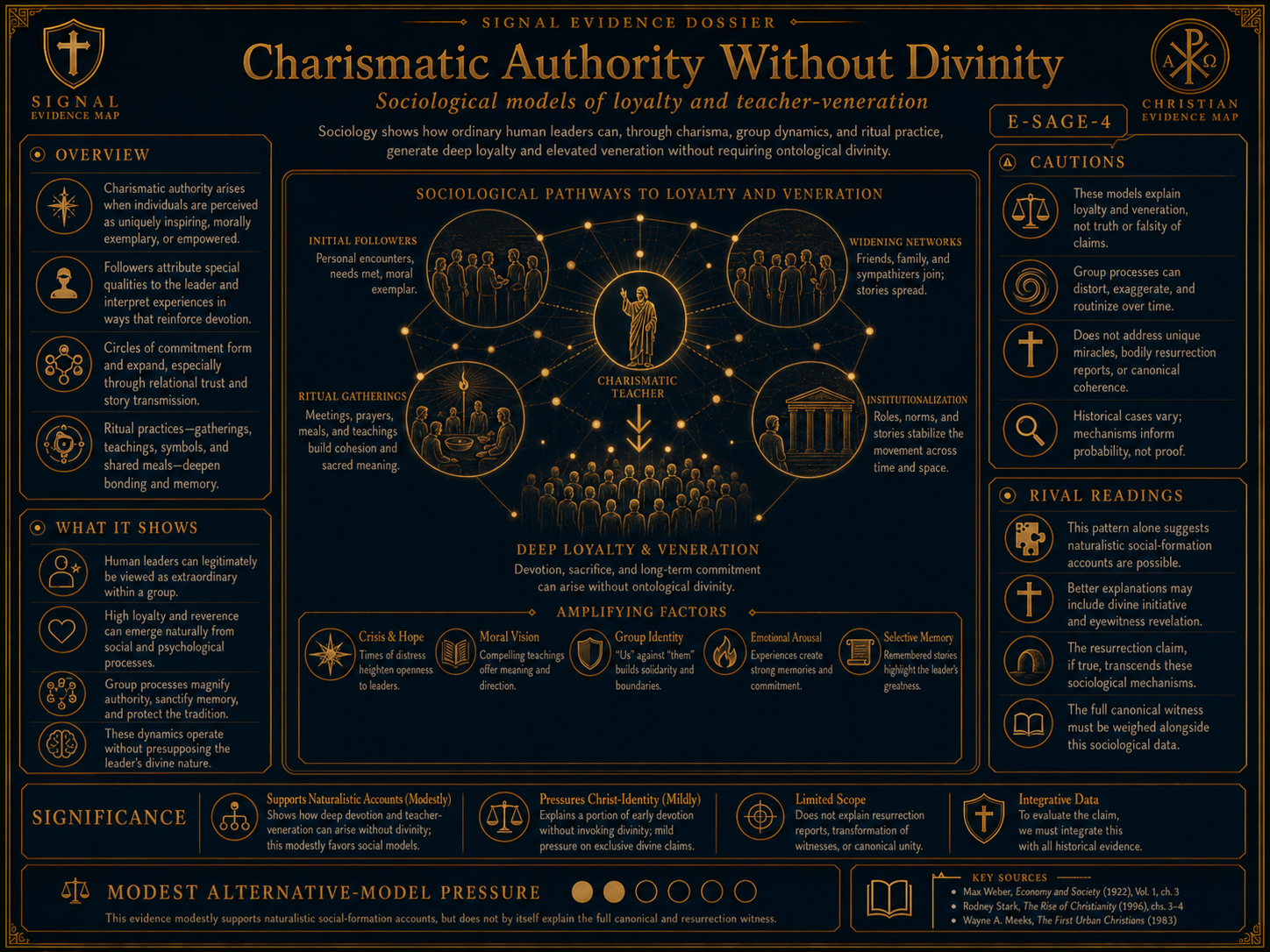 Charismatic Authority And Sociological Loyalty visual overview for Sociological models of charismatic authority without divinity. AI-generated comparative / apologetic visualization - illustrates a pressure, rival reading, or bounded explanatory claim inside a Christian evidence map. Not a statement of final endorsement.