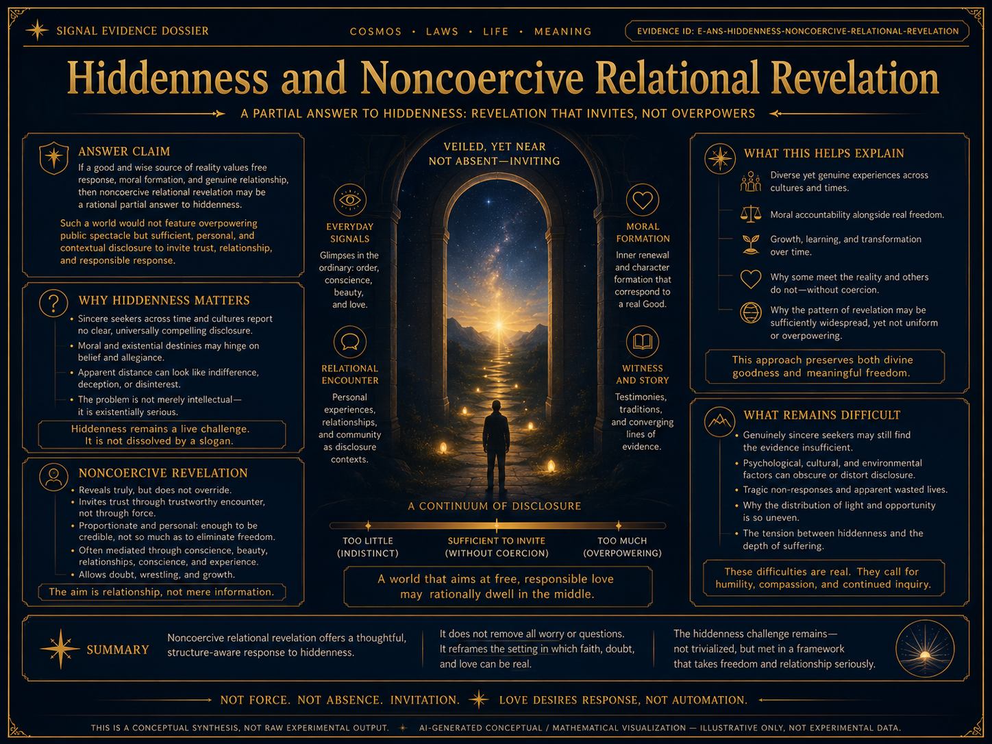 AI-generated comparative visualization for Noncoercive relational revelation as a partial answer to hiddenness. Illustrative only, not experimental data.